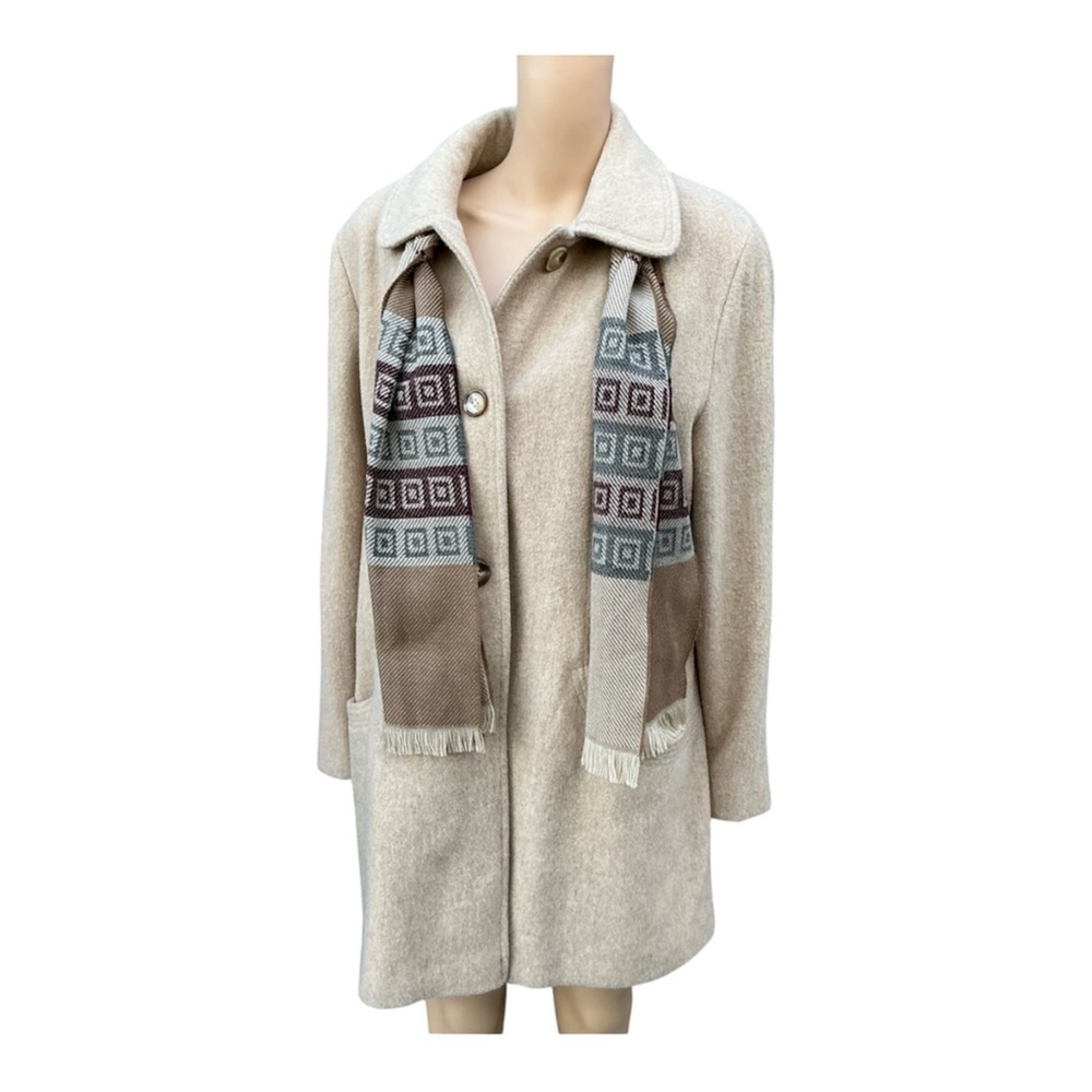 Herman Kay Women Beige Wool Coat With Scarf Size 14